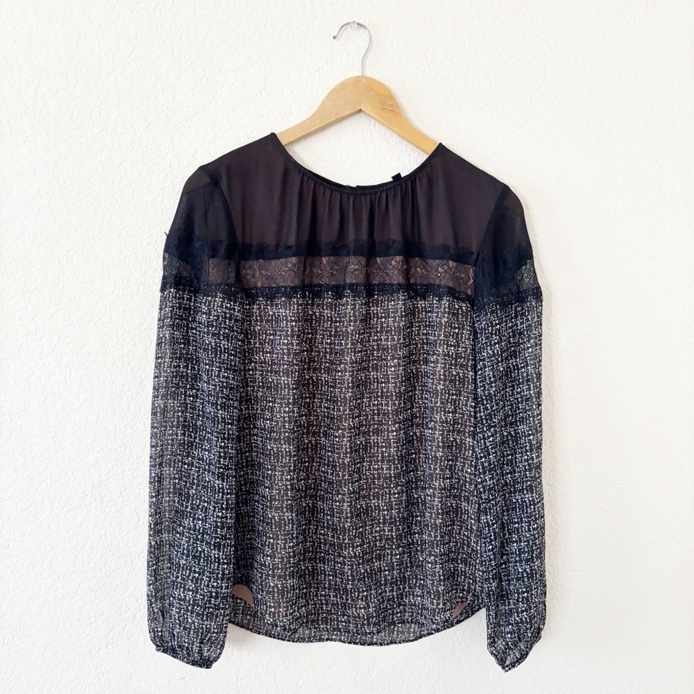 White House Black Market Sheer Black and White Blouse